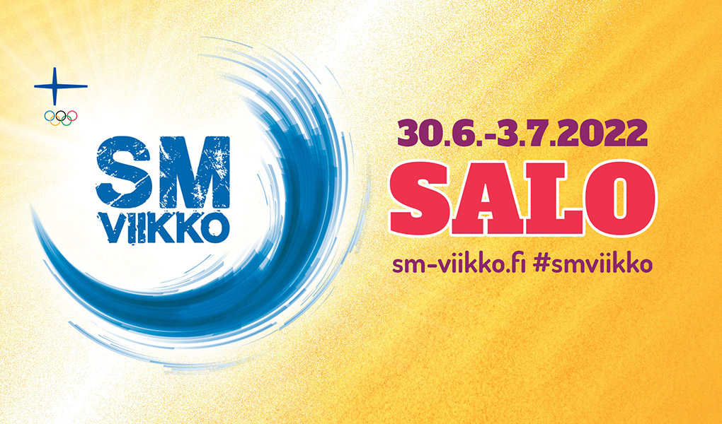 Kuvassa SM-viikon logo ja seuraavan Salon SM-viikon päivämäärät 30.6.-3.7.2022