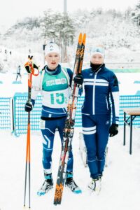 AKseli Kirjavainen ja Eveliina Hakala kisan jälkeen.